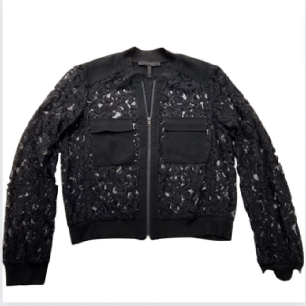 BCBG Black Lace Long Sleeve Zipper Jacket, Small